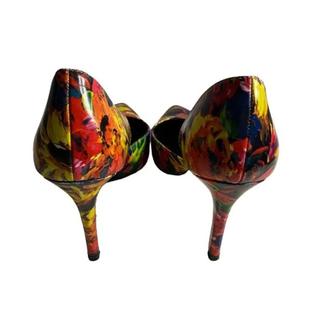 Thrash Women's Bright Floral Print Pointed Toe Heels Size 7.5